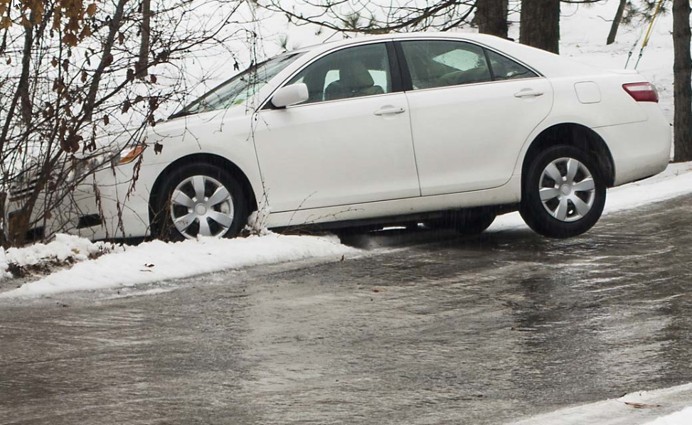 bad winter tires make car leave road on winter ice