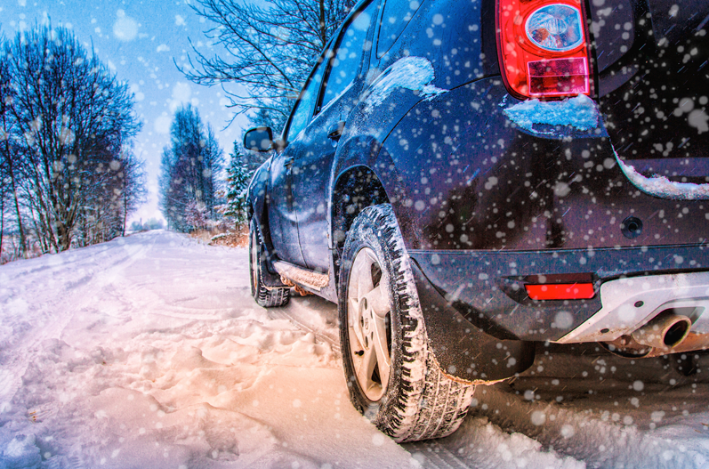 Car ready for winter driving in snow