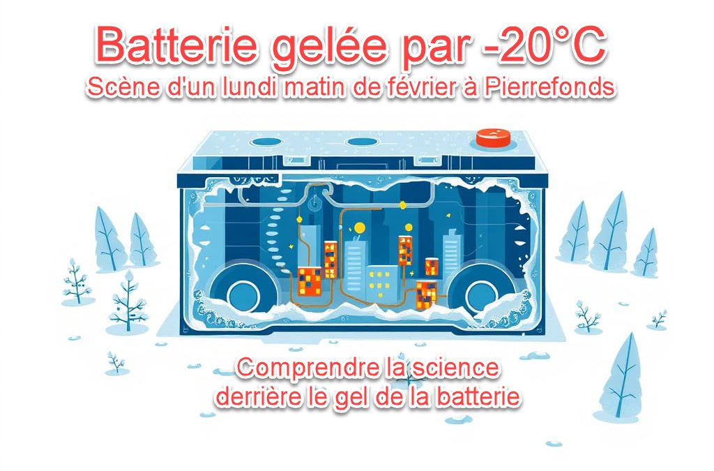 Batterie de voiture, gelée par -20°C à Pierrefonds, Québec